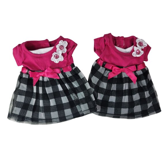 Dollie & Me Doll Dress Black Check Pink Top Bow Flower Rhinestone Set of Two - Picture 1 of 7